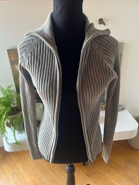 Ribbed Zip-Front Sweater Cardigan - Green